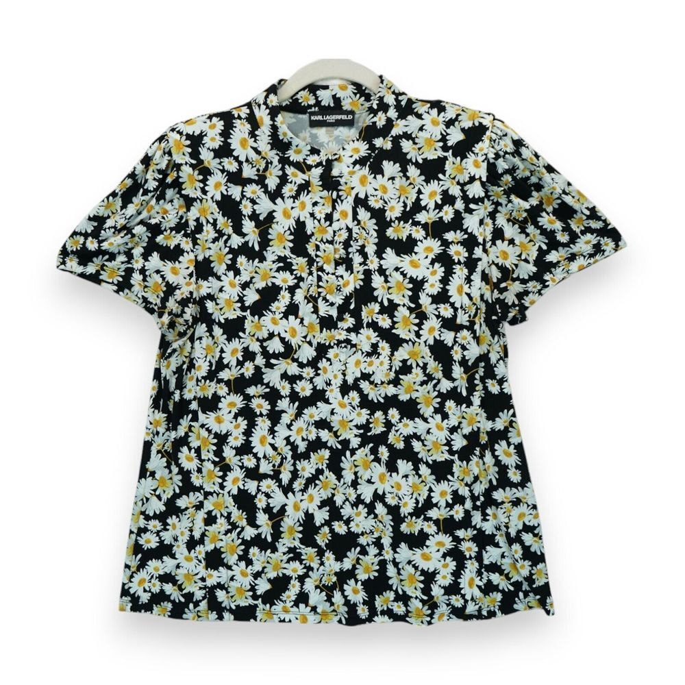 Karl Lagerfeld Paris Women's Daisy‎ Floral Pattern Blouse Size Large Half Button